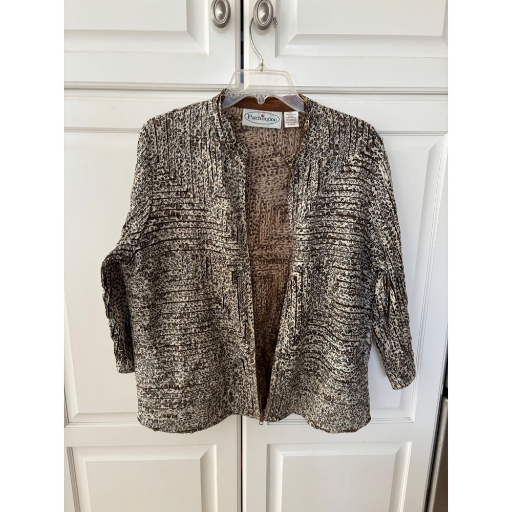Patchington Womens Leopard Print Mesh Textured Open Front Jacket Brown Large
